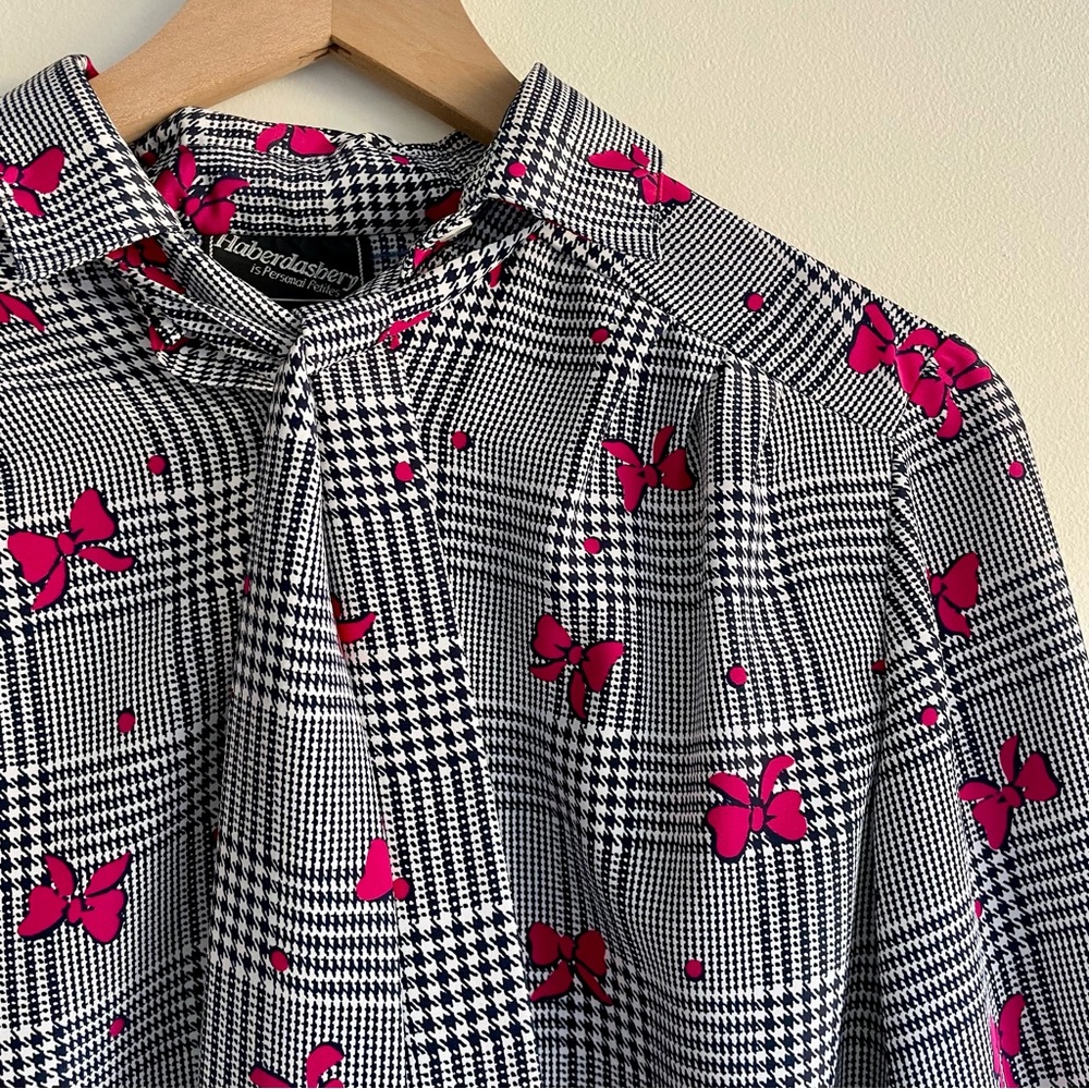 Bow Houndstooth Blouse and Skirt Set